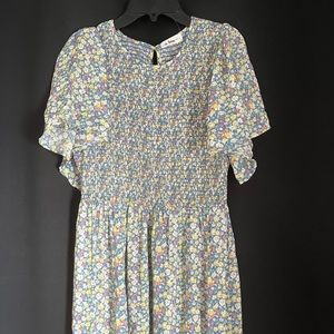 In Loom Blue Floral Smocked Maxi Dress Size Large